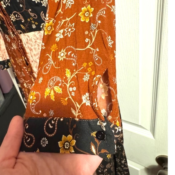 ZARA WOMAN M Maxi Long Sleeve Floral Patchwork Colorblock Shirt Kimono Dress - Picture 8 of 12